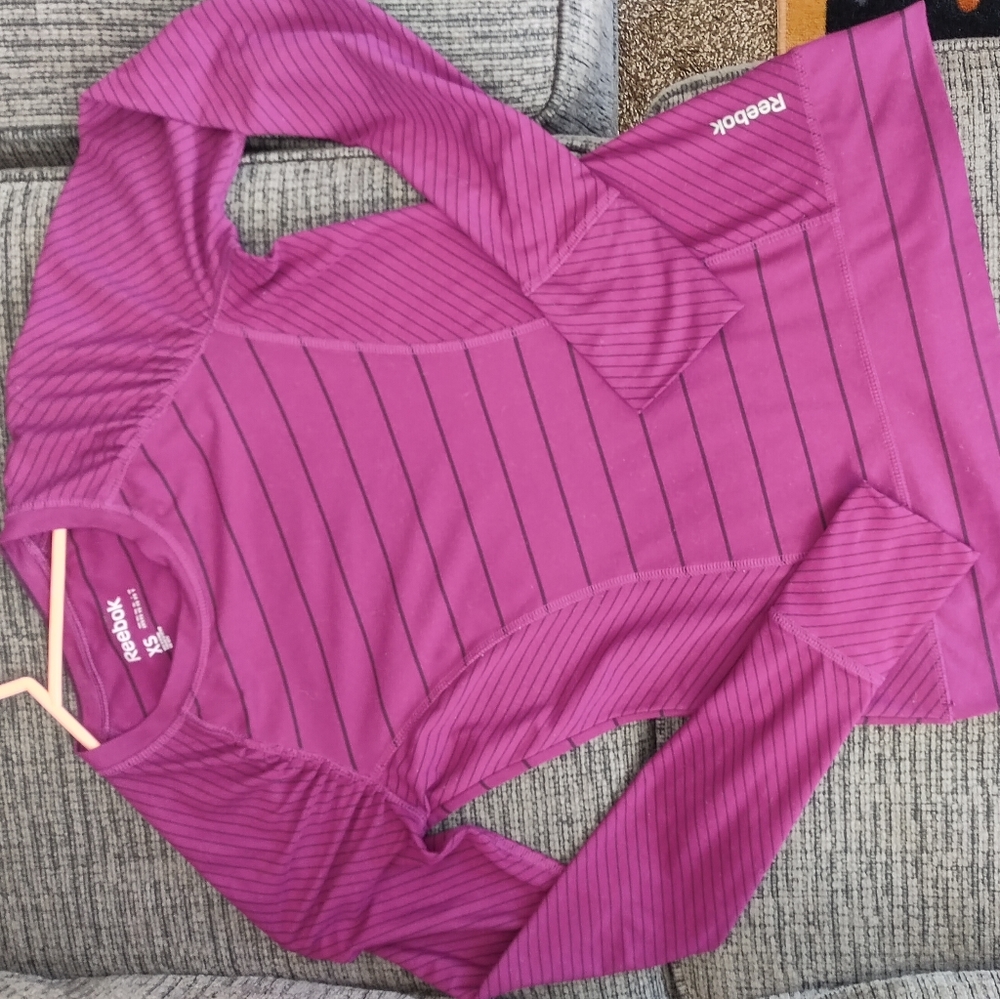 Reebok Women's XS Long Sleeve purple with black stripes. NWOT